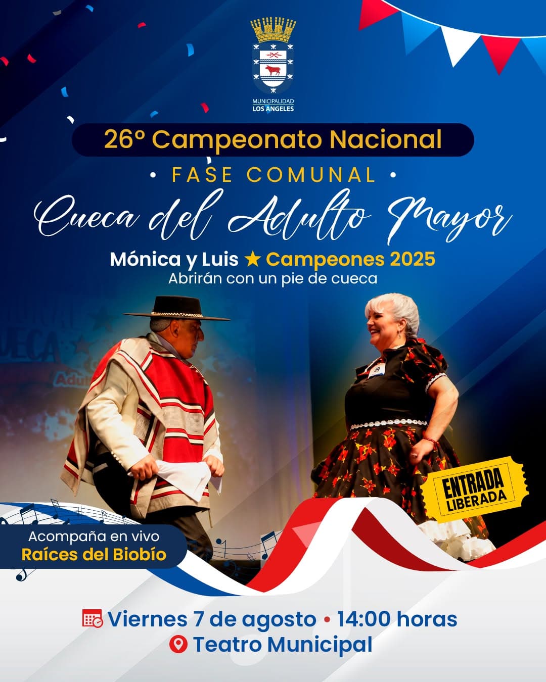 26° Campeonato Nacional de Cueca del Adulto Mayor llega a Los Ángeles con entrada liberada