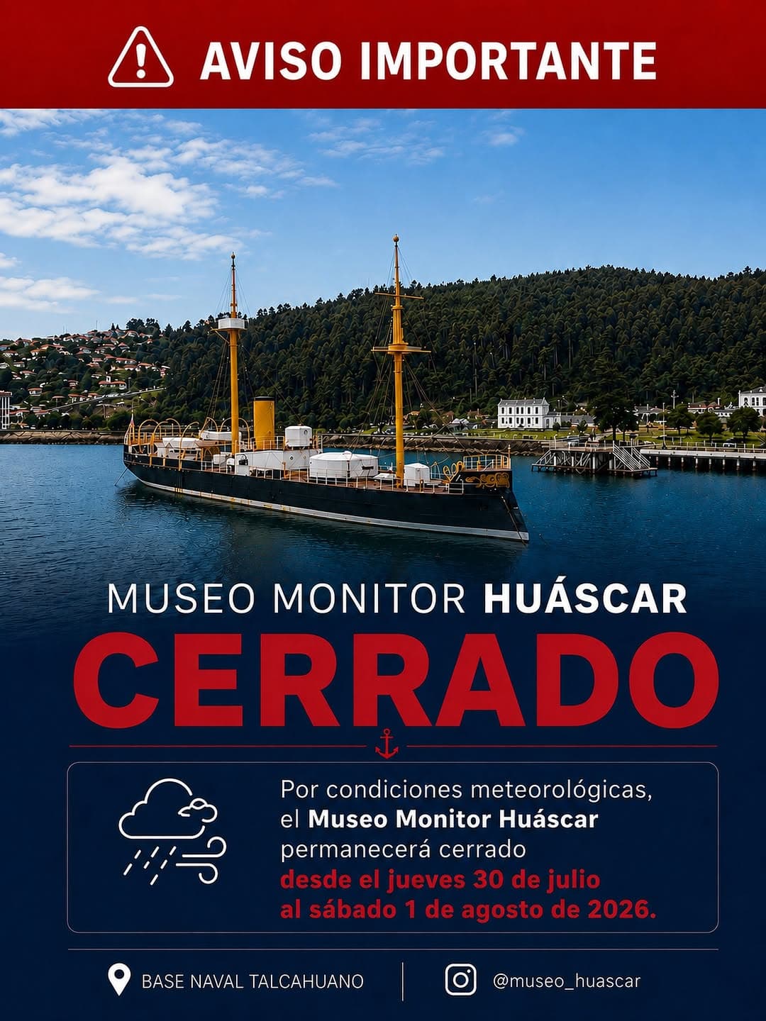Museo Monitor Huáscar permanecerá cerrado por condiciones meteorológicas adversas