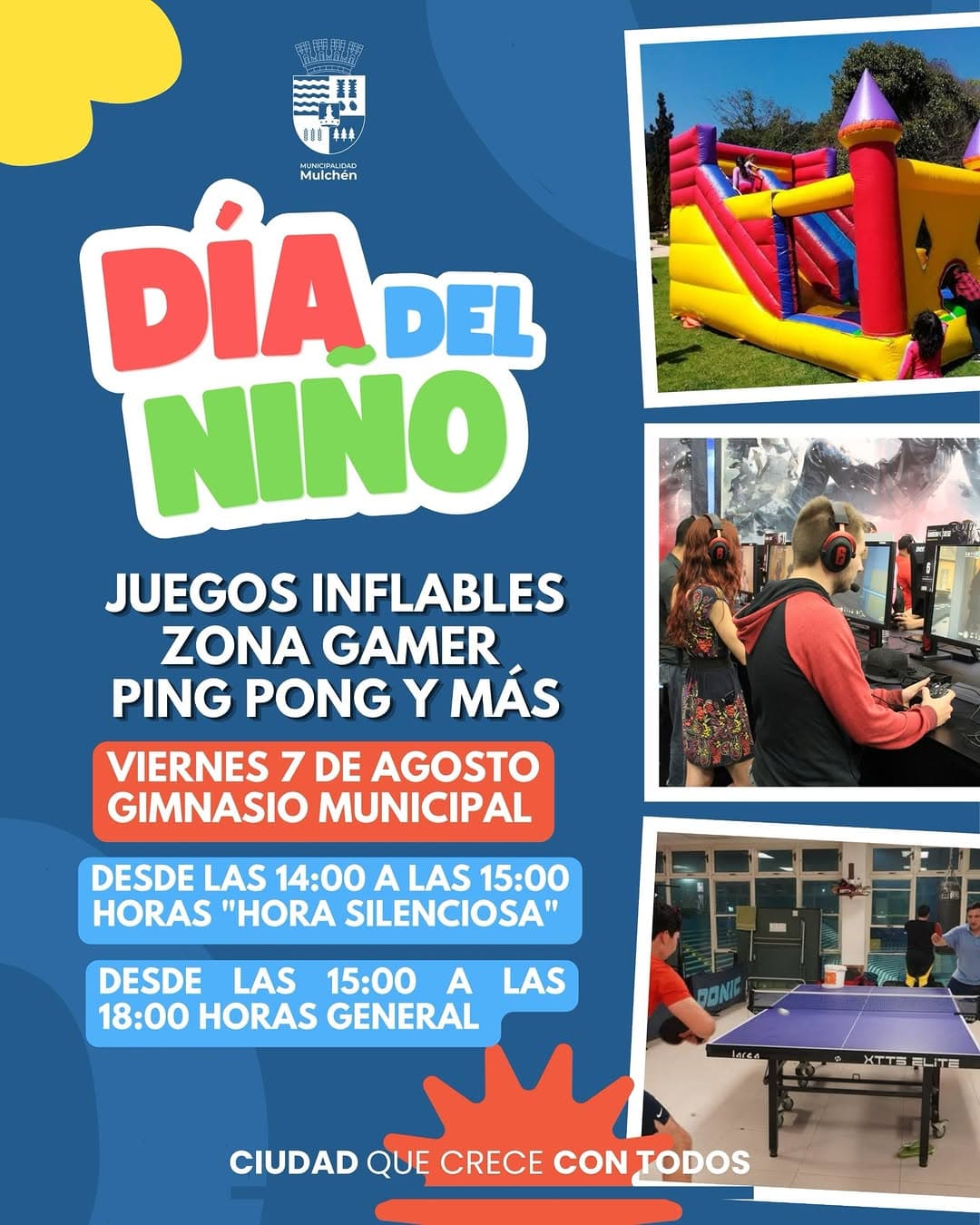 Mulchén celebra el Día del Niño con juegos inflables, zona gamer y más en el Gimnasio Municipal