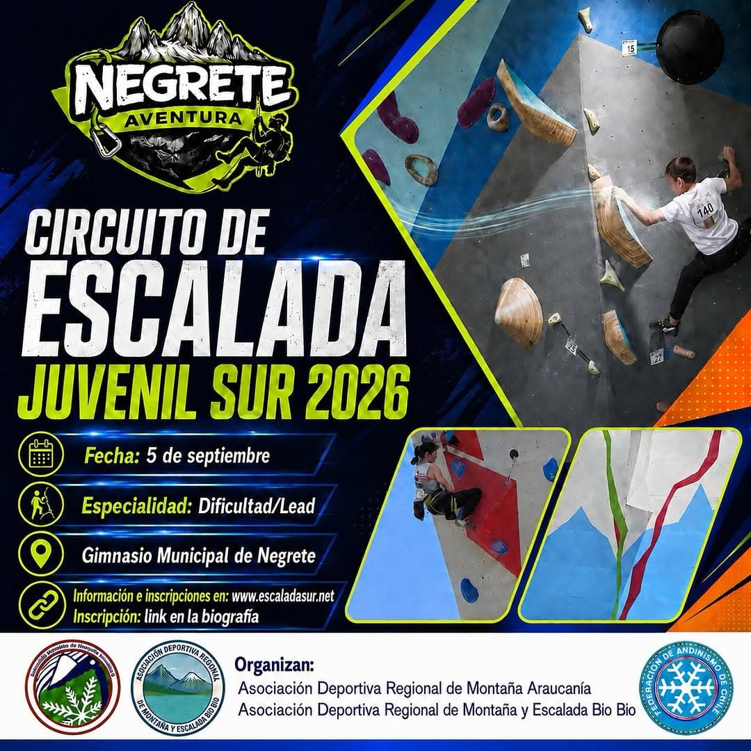 Negrete será sede del Circuito de Escalada Juvenil Sur 2026