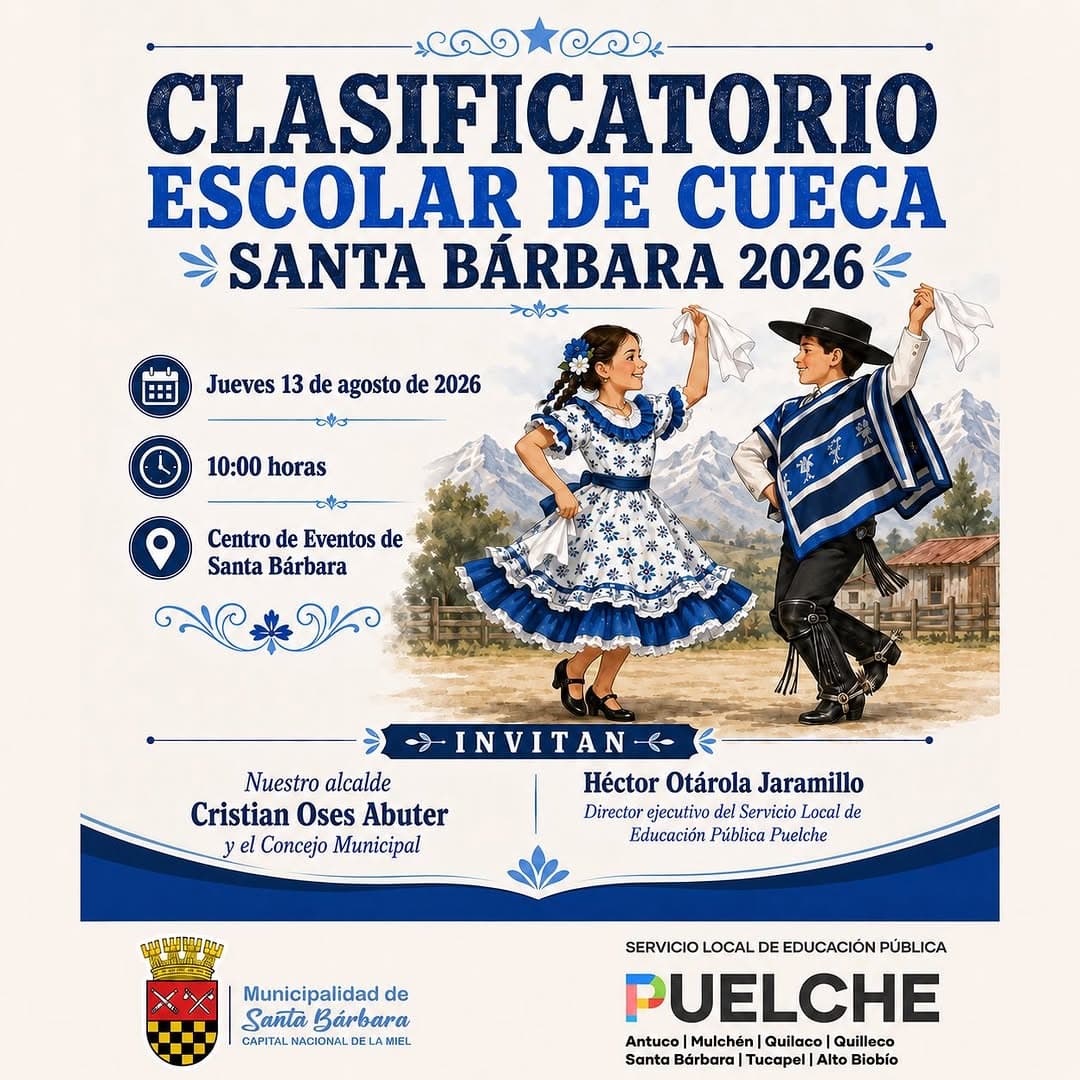 Clasificatorio Escolar de Cueca Santa Bárbara 2026 reunirá el talento folclórico estudiantil