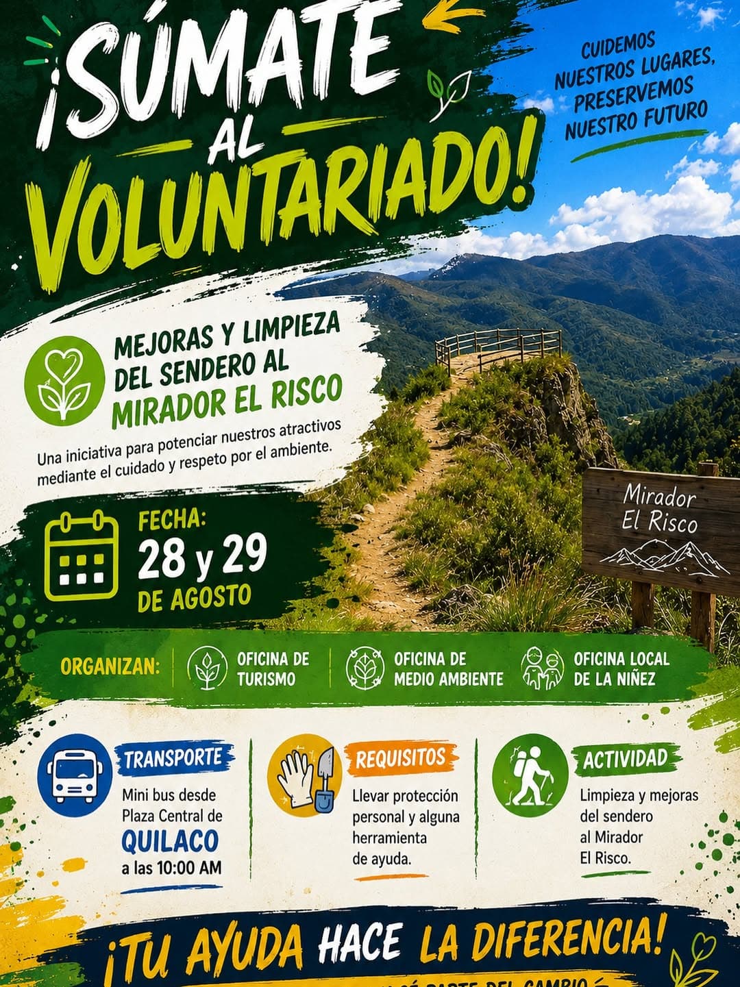 Voluntariado para limpieza y mejoras del Mirador El Risco en Quilaco
