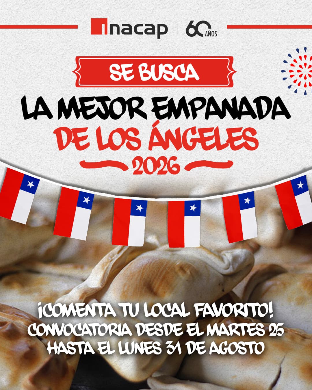 INACAP busca La Mejor Empanada de Los Ángeles 2026: convocatoria abierta hasta el 31 de agosto