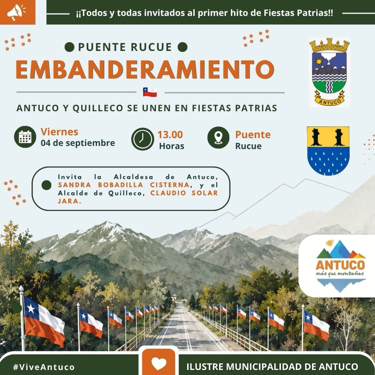 Embanderamiento Intercomunal entre Antuco y Quilleco marca el inicio de Fiestas Patrias 2026