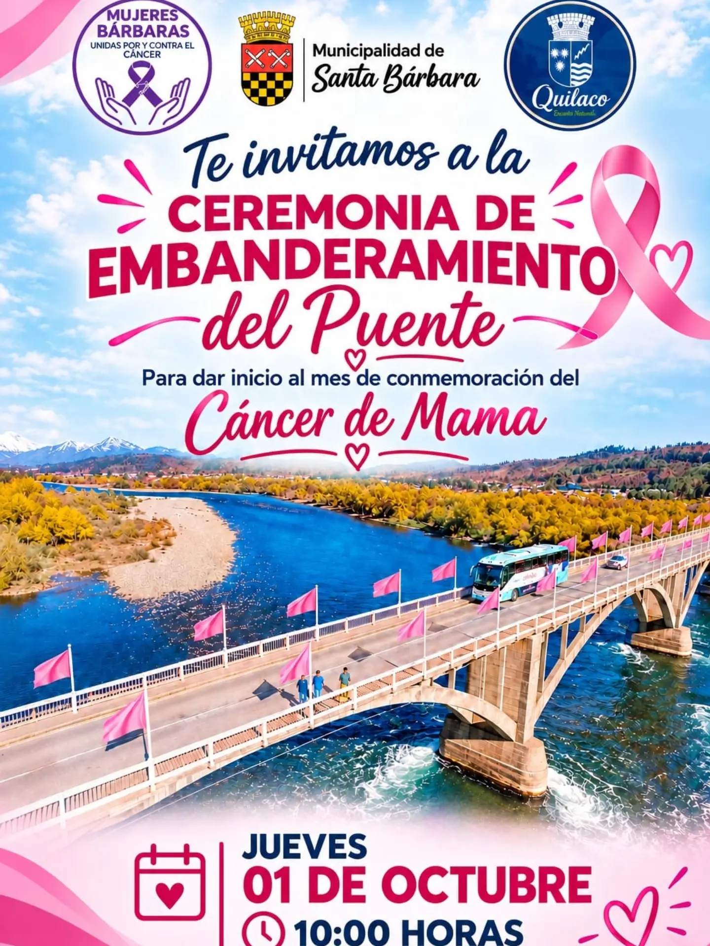 Ceremonia de Embanderamiento del Puente para dar inicio al mes del Cáncer de Mama