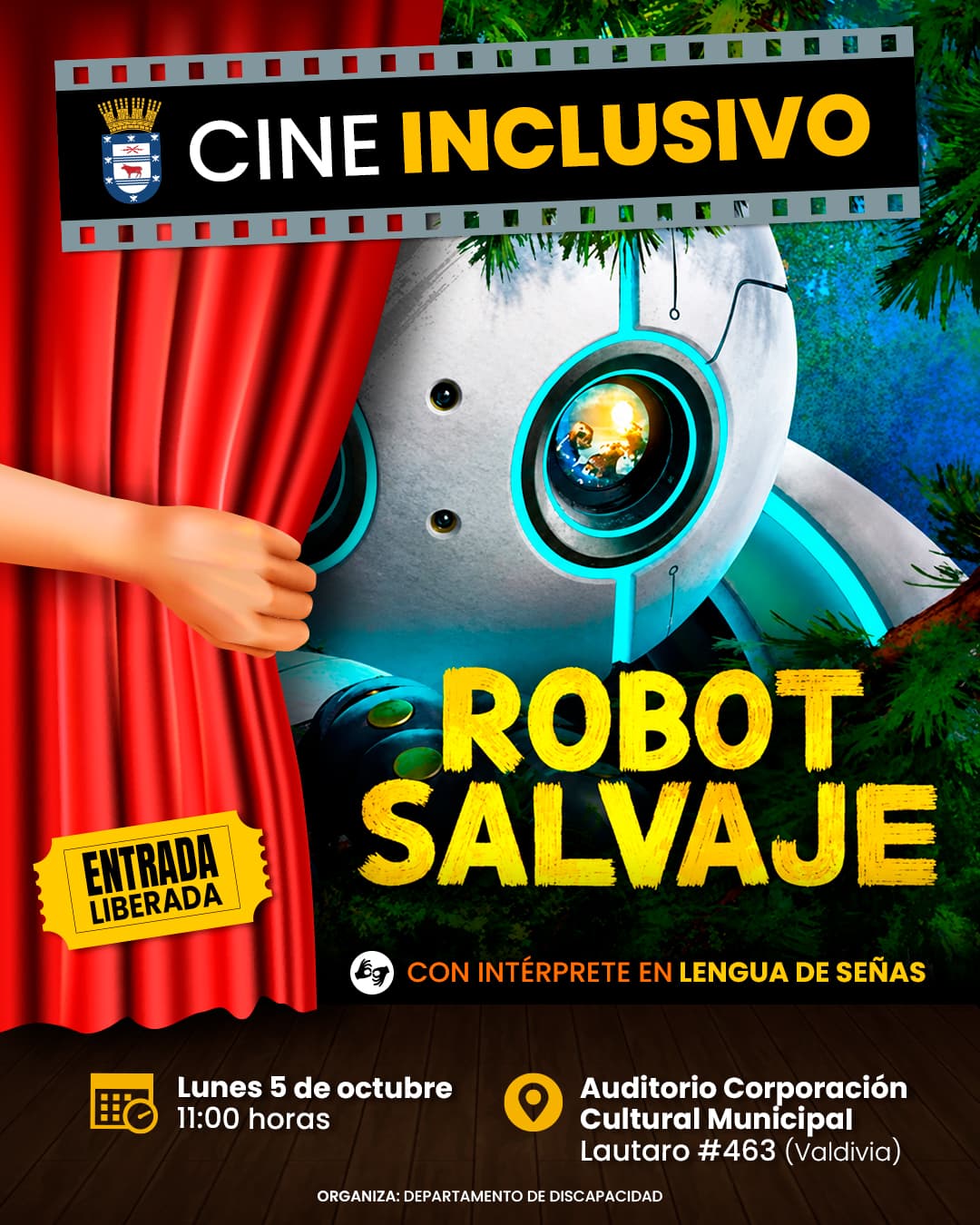 Cine Inclusivo presenta «Robot Salvaje» con intérprete en Lengua de Señas en Valdivia