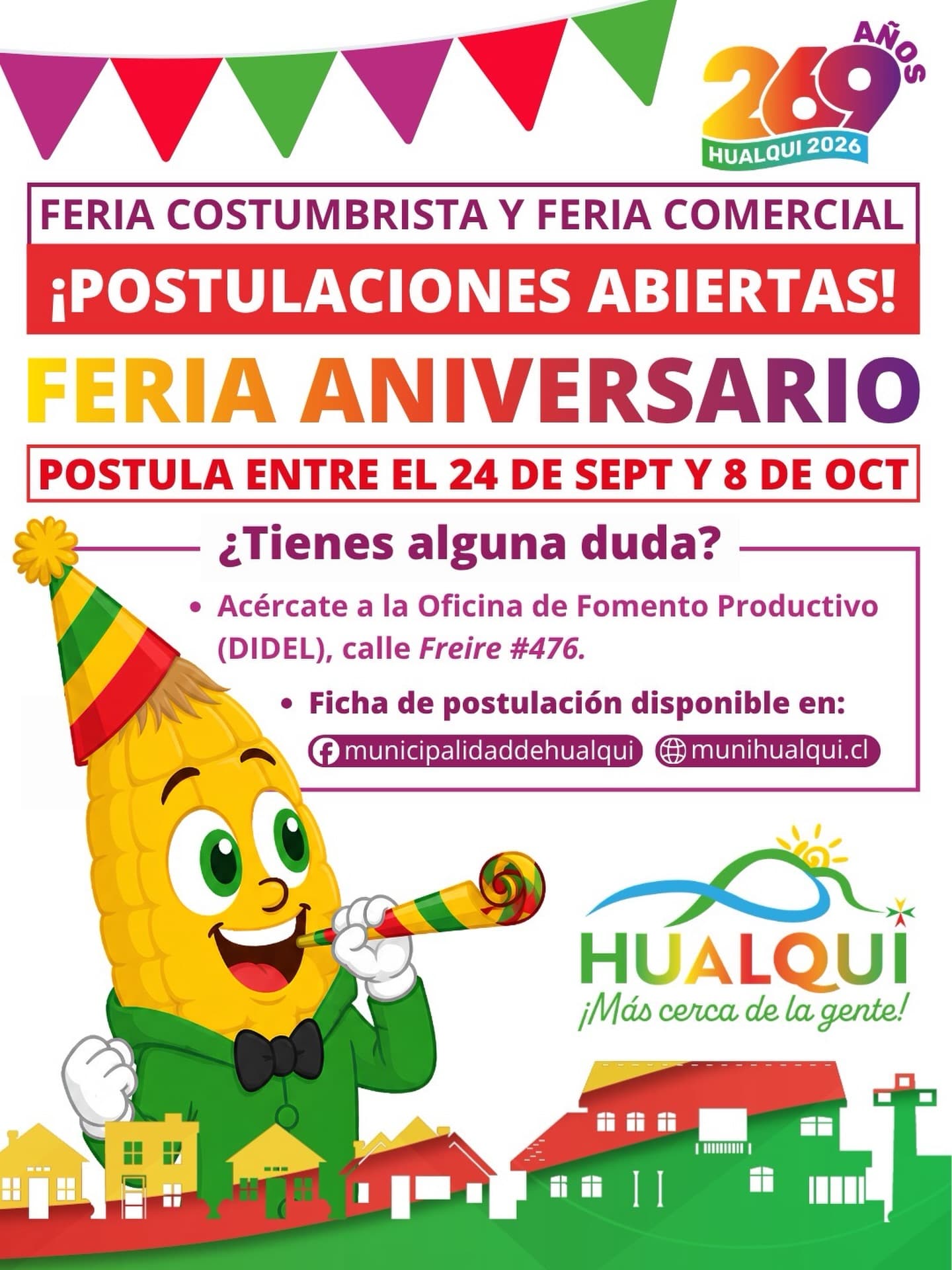 Abiertas las postulaciones para Feria Costumbrista y Comercial del Aniversario N°269 de Hualqui 2026