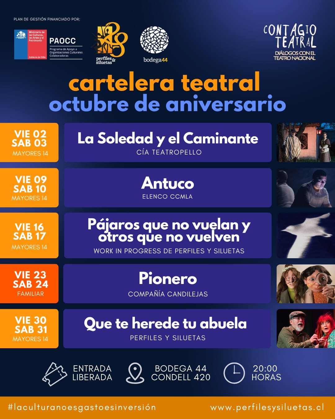 Perfiles y Siluetas celebra 28 años con cartelera teatral gratuita en octubre