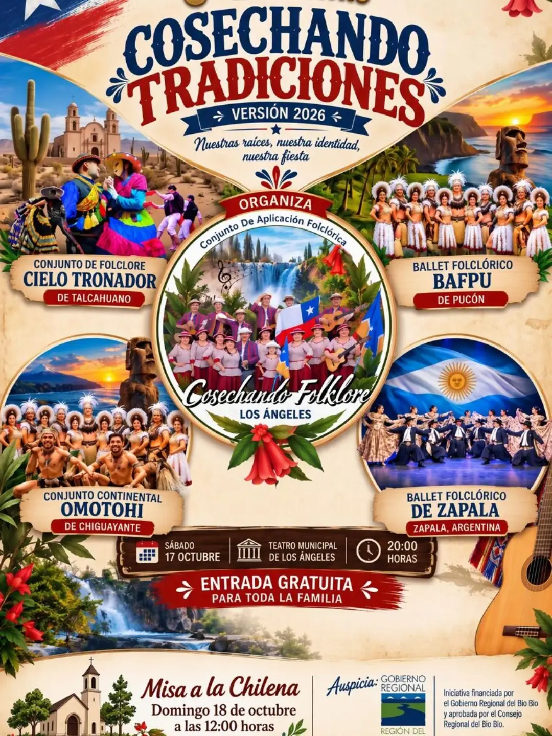 Cosechando Tradiciones 2026: Encuentro Folclórico Gratuito en Teatro Municipal de Los Ángeles