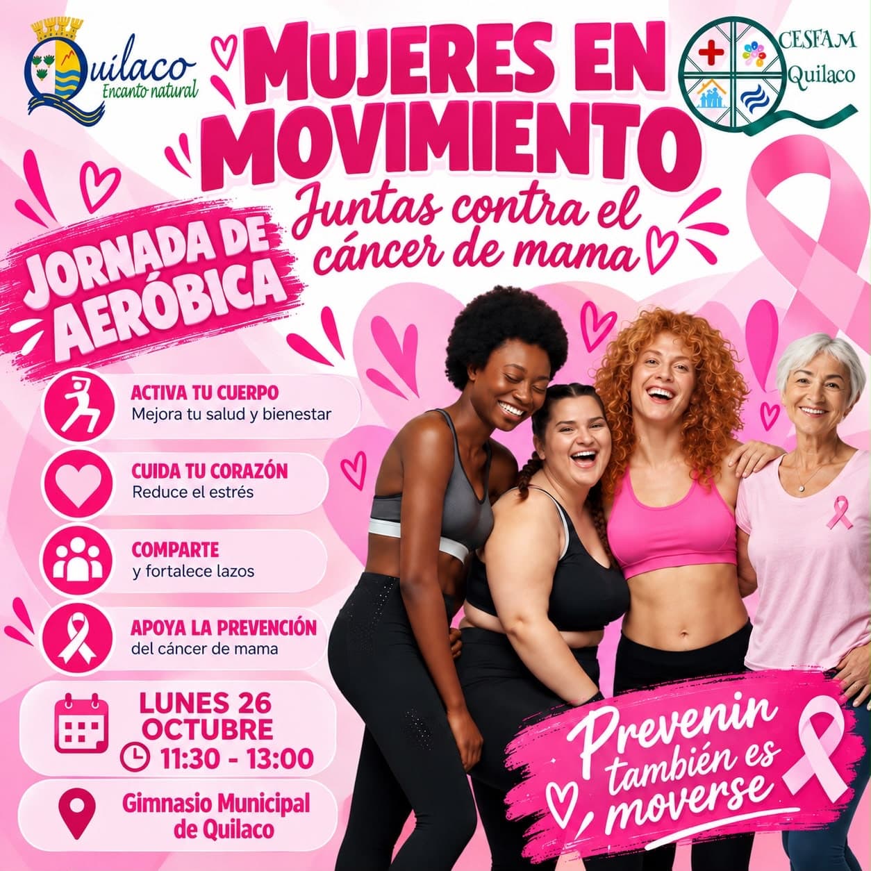 Mujeres en Movimiento: Jornada de Aeróbica Contra el Cáncer de Mama en Quilaco