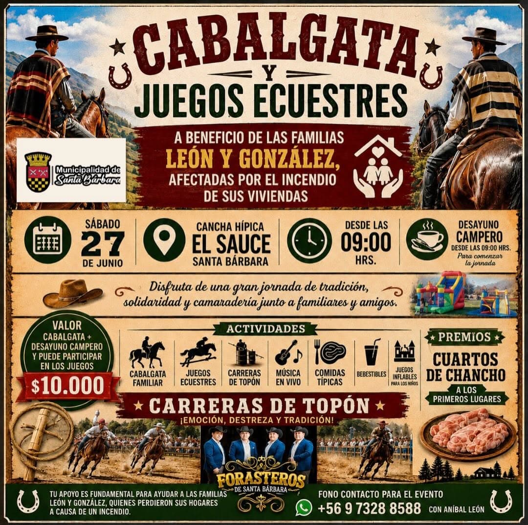 Cabalgata y Juegos Ecuestres Solidarios en Santa Bárbara: Tradición Huasa por una Noble Causa