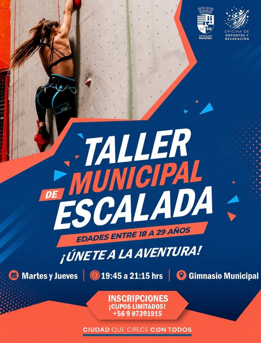 Taller Municipal de Escalada Gratuito en Mulchén: Martes y Jueves
