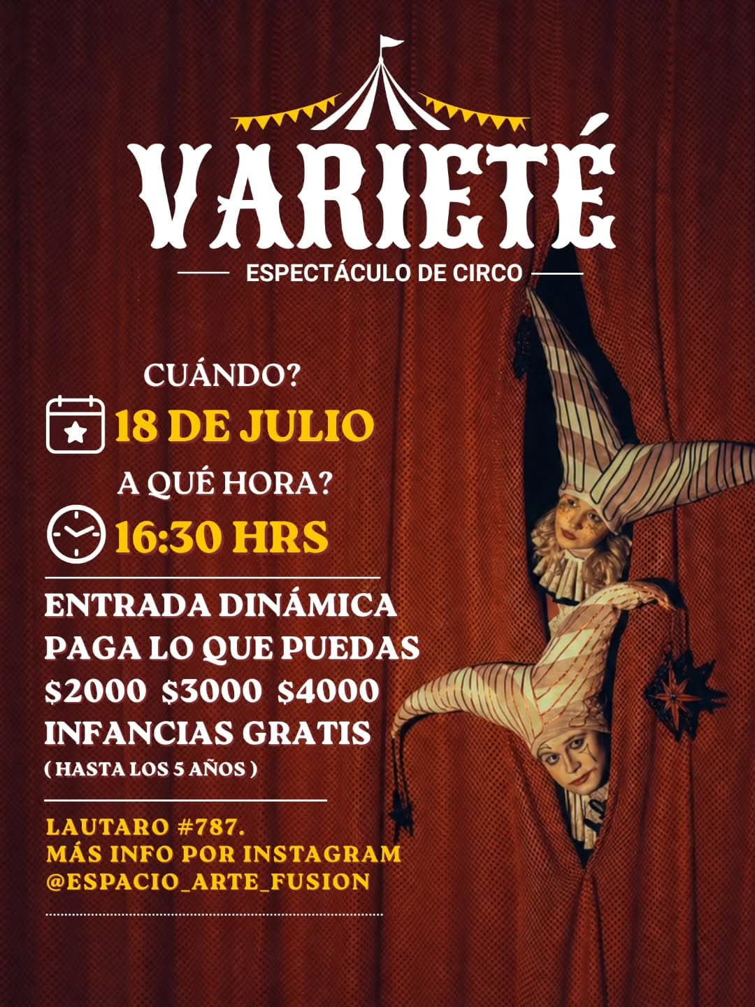 Varieté Espectáculo de Circo en Espacio Arte Fusión este sábado