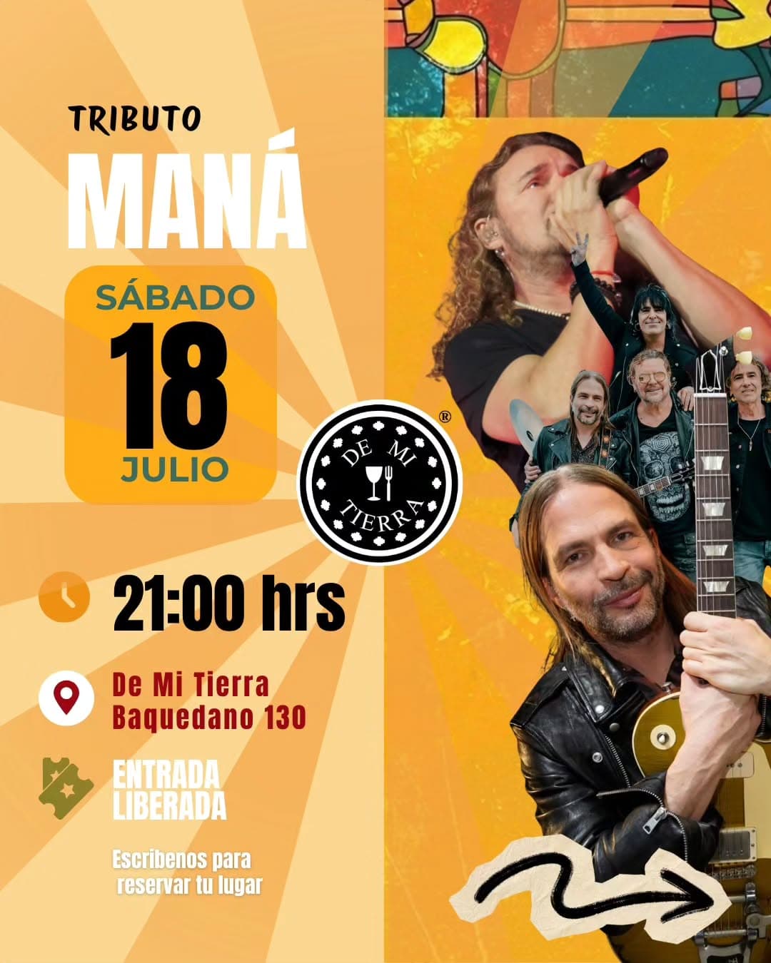 Tributo a Maná en vivo este sábado en De Mi Tierra Pizzas Los Ángeles