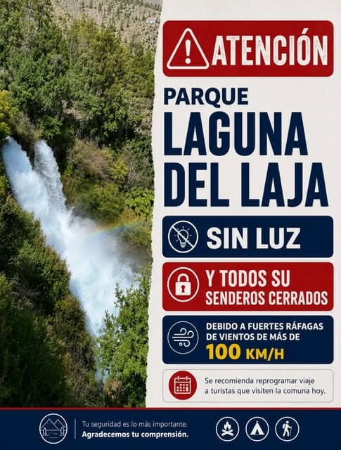 Parque Nacional Laguna del Laja Cerrado por Vientos de Más de 100 km/h