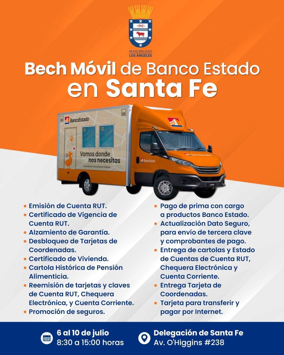 Bech Móvil de BancoEstado llegará a Santa Fe del 6 al 10 de julio