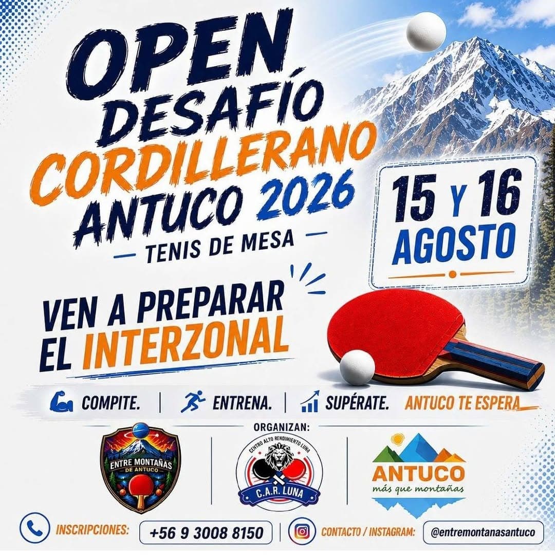 Open Desafío Cordillerano de Tenis de Mesa llega a Antuco este 15 y 16 de agosto