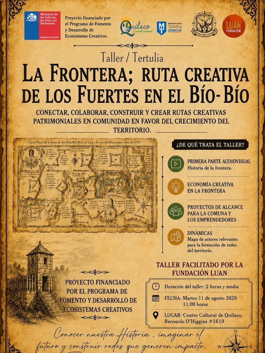 Taller gratuito sobre rutas creativas patrimoniales se realizará en Quilaco