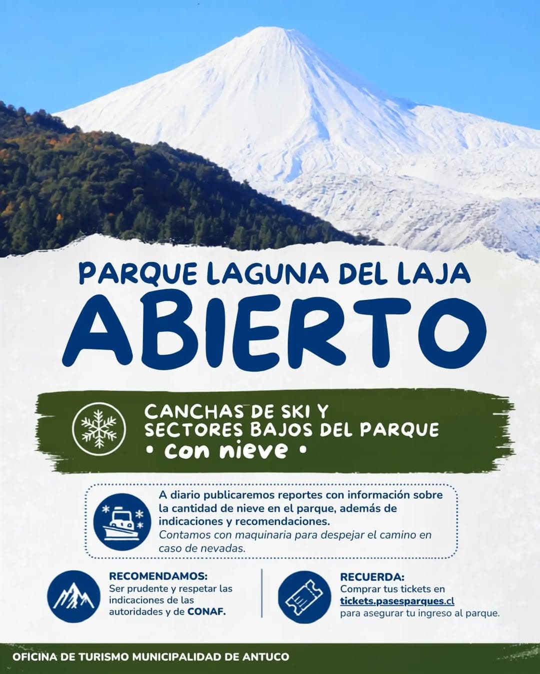 Parque Nacional Laguna del Laja abre temporada con canchas de ski habilitadas