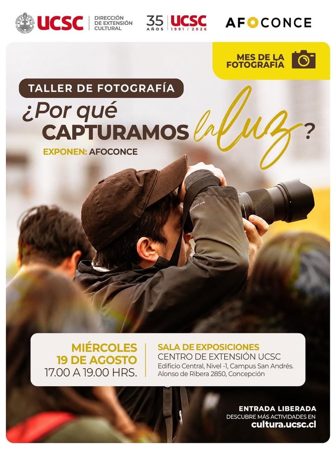 Taller gratuito de fotografía «¿Por qué capturamos la luz?» en Concepción