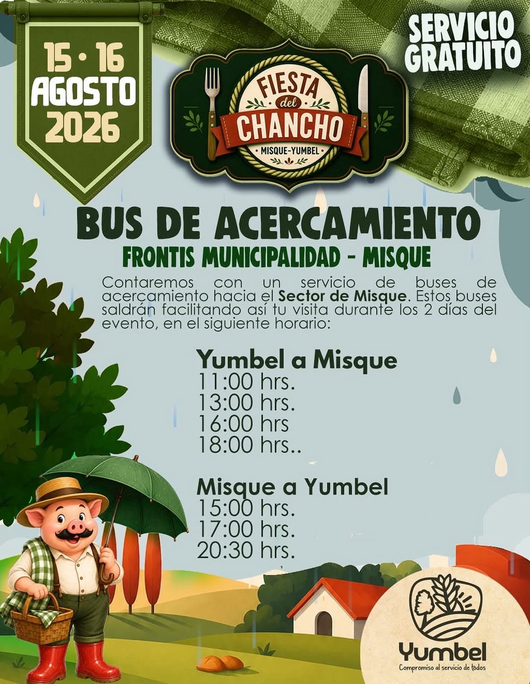 Fiesta del Chancho Misque-Yumbel: buses gratuitos desde Yumbel
