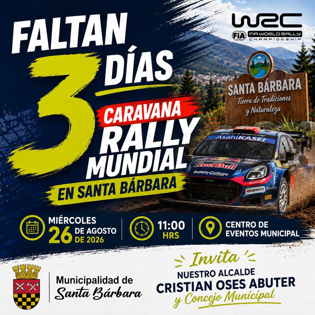 Caravana del Rally Mundial llega a Santa Bárbara este miércoles 26 de agosto