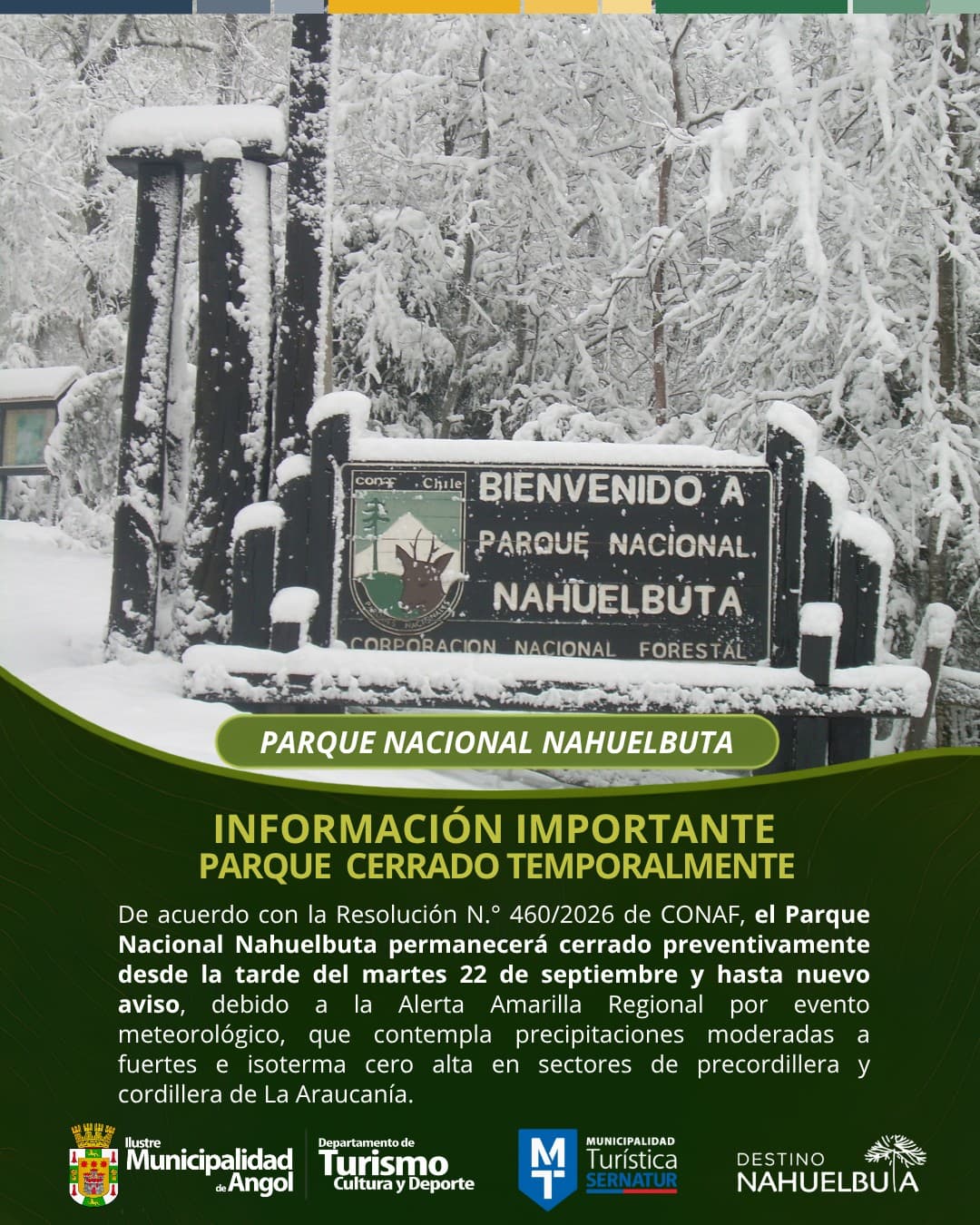 Parque Nacional Nahuelbuta cierra preventivamente por alerta meteorológica