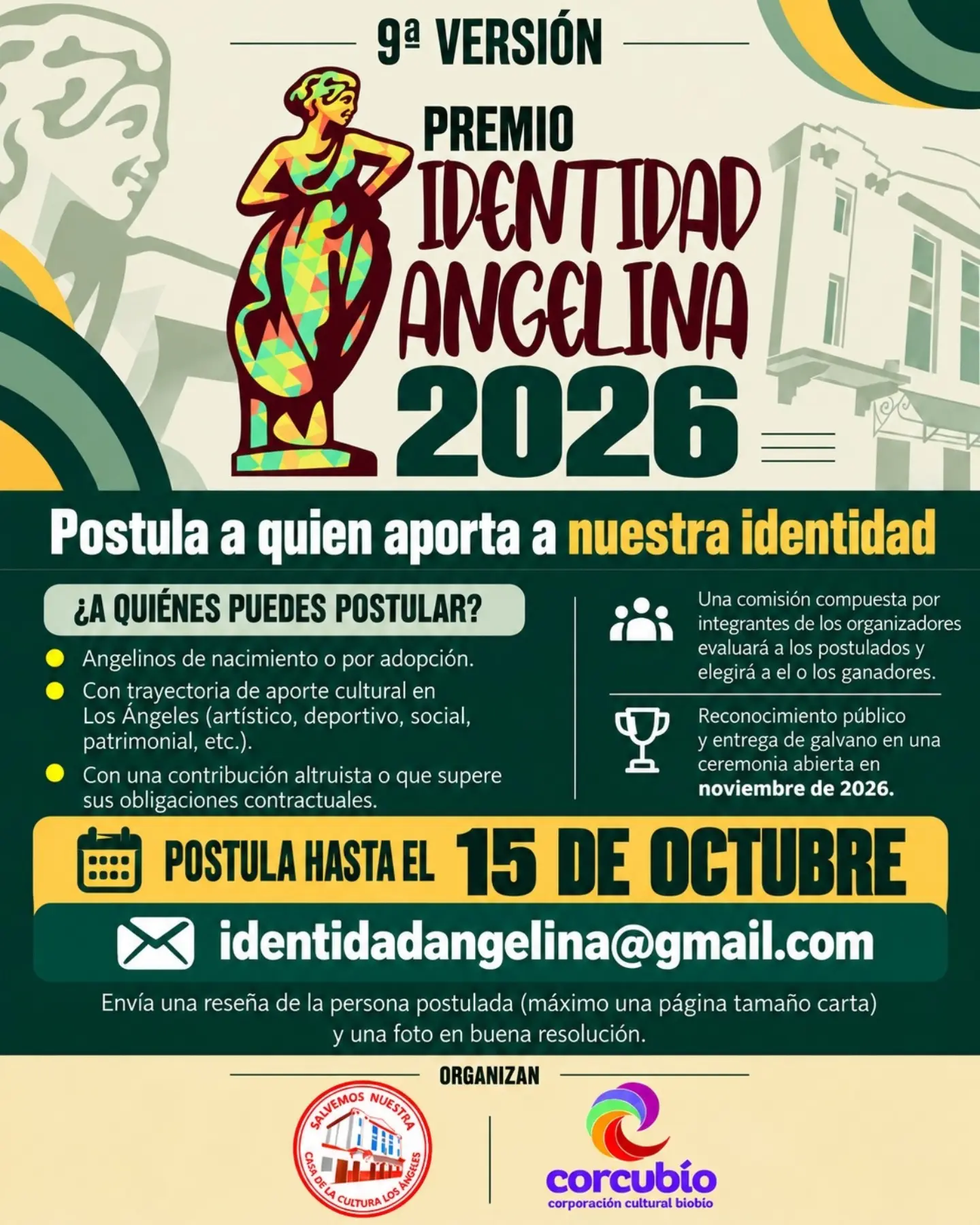 9ª Versión Premio Identidad Angelina 2026: Postulaciones Abiertas