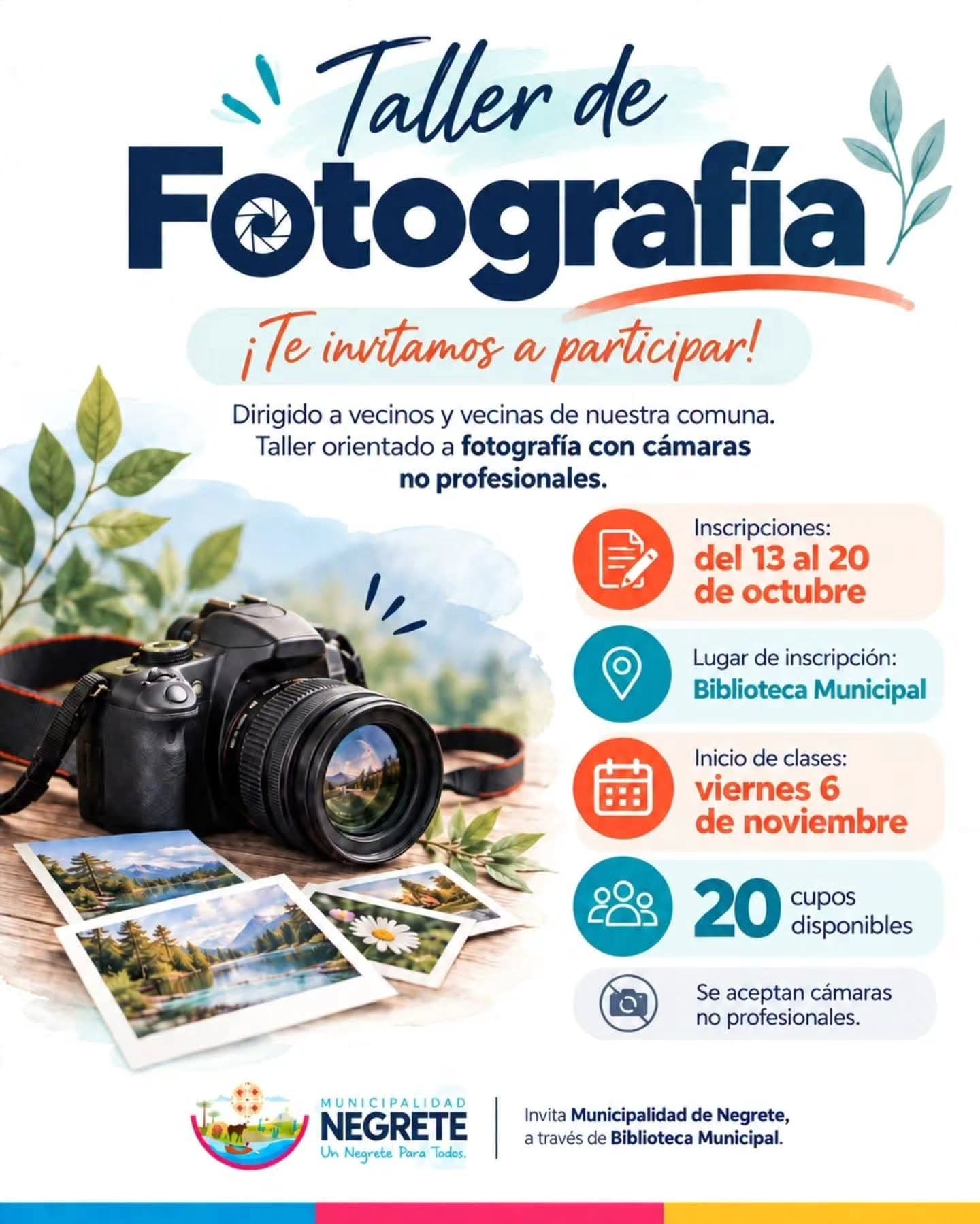 Taller de Fotografía en Negrete: inscripciones abiertas del 13 al 20 de octubre