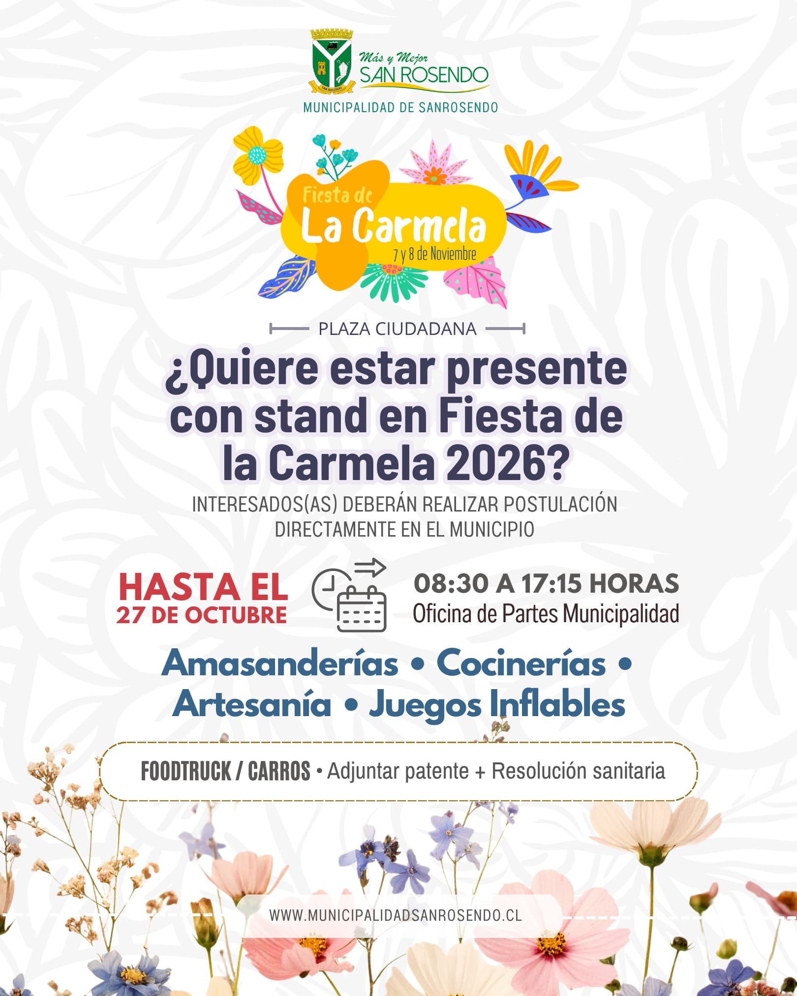 Postulaciones Abiertas para Stand en Fiesta de la Carmela San Rosendo 2026