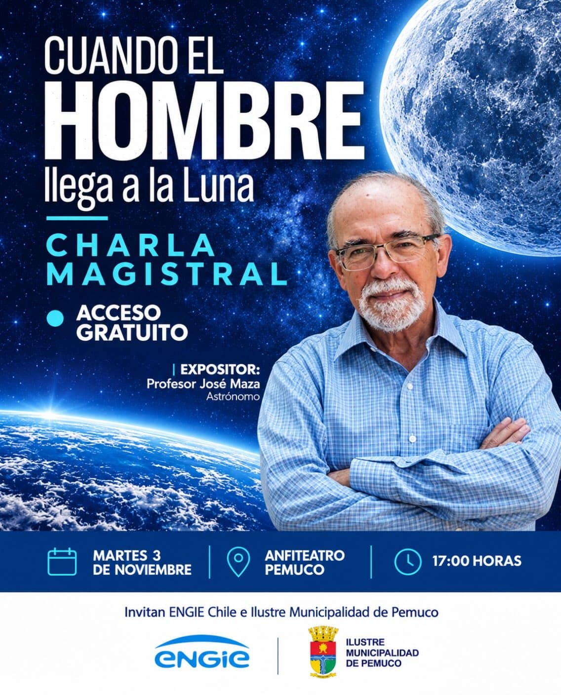 Charla Magistral del Profesor José Maza en Pemuco: Cuando el Hombre llega a la Luna