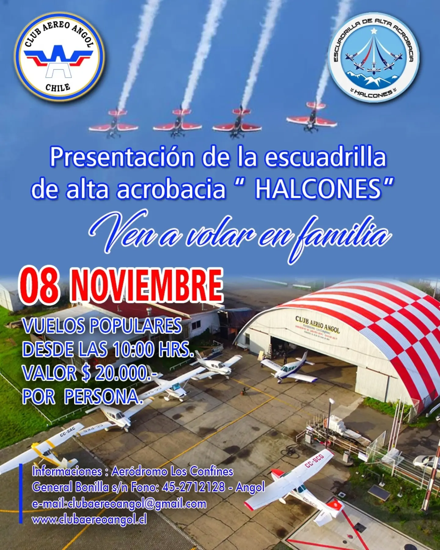 Escuadrilla Halcones de la Fuerza Aérea presentará show aéreo en Angol